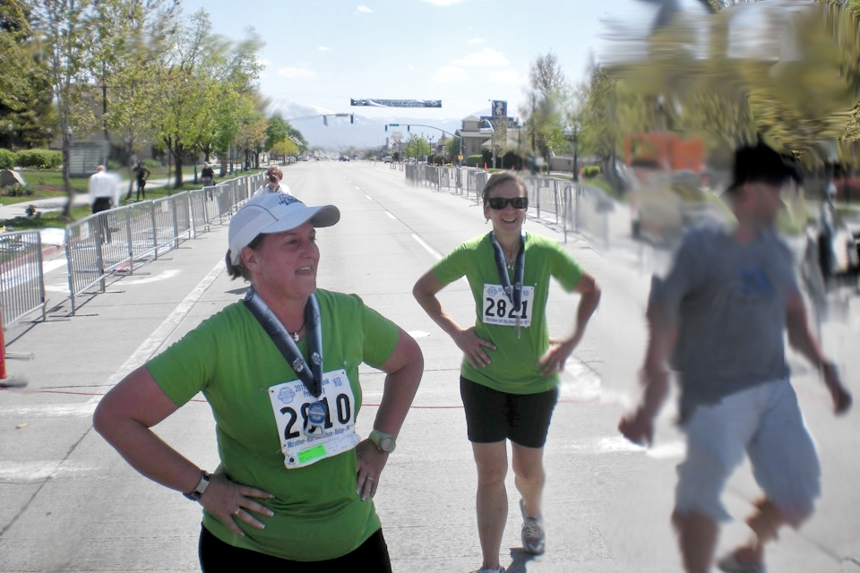 Picture of Craig Lloyd's mom finishing her first marathon DFL