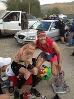 Me and my vegan cookie with Pacer Mark at my side; Twin Lakes, Mile 60