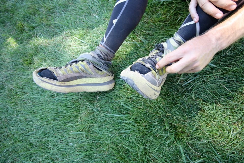picture of mark kreuzer after modifying the hoka mafate 2 at the wasatch 100