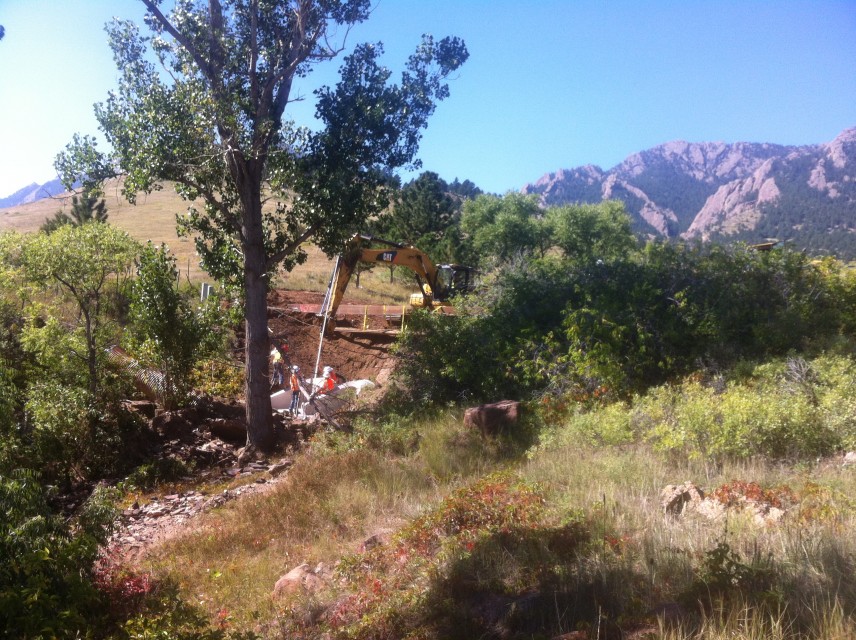 Table Mesa drainage being fixed by backhoes and cats