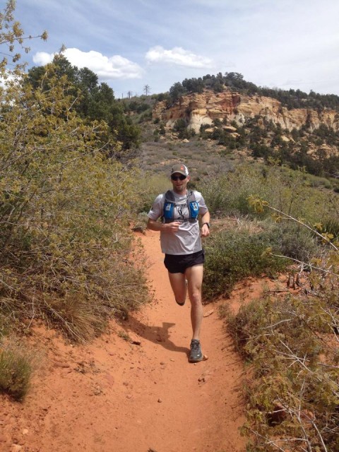 Craig Lloyd Running in Zion National Park wearing the Ultimate Direction AK Signature Series Vest