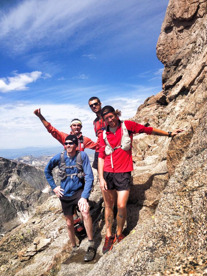 Yours truly with several ultrarunning buddies on the climb to Longs Peak summit.